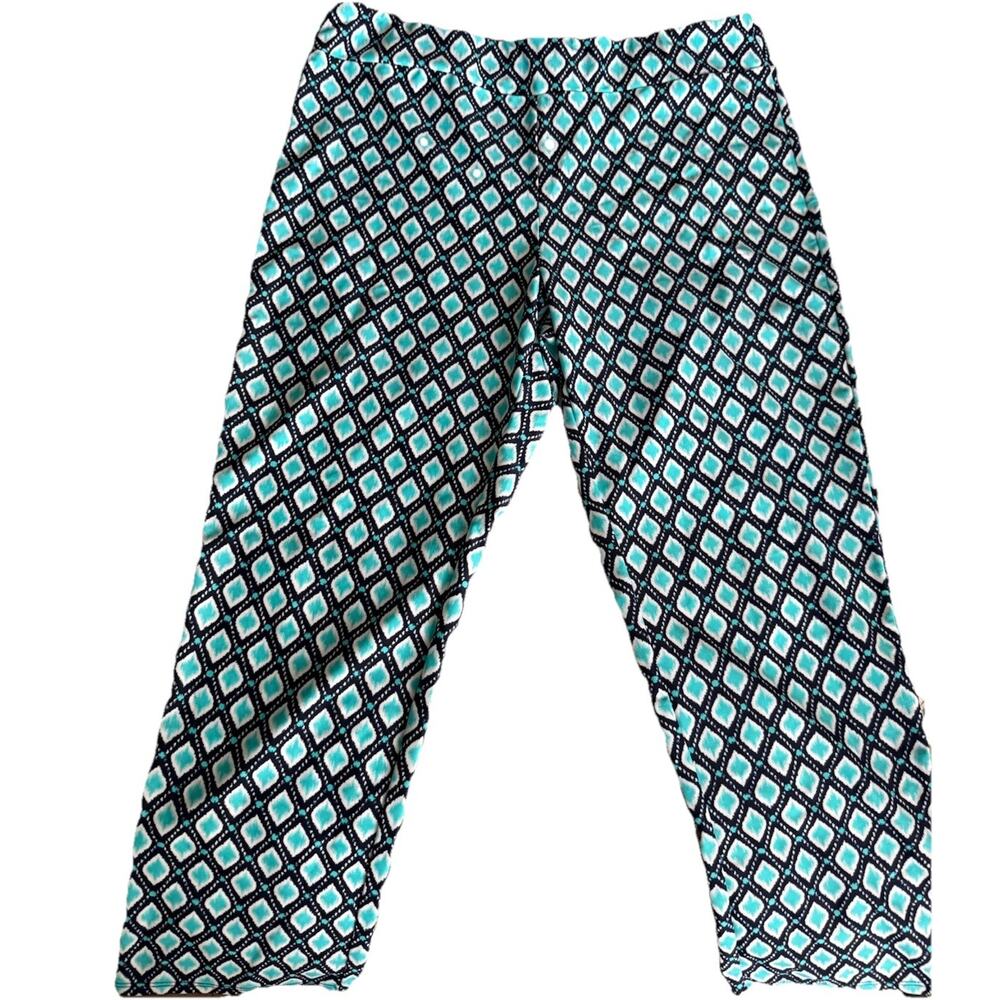 Jude Connally Women’s Turquoise Geometric Print Cropped Pants Resort Size Med.